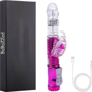 Bebuzzed 10 Thrusting Rotating G-Spot Rabbit Vibrator USB Rechargeable Pink