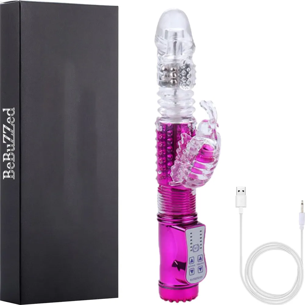 Bebuzzed 10 Thrusting Rotating G-Spot Rabbit Vibrator USB Rechargeable Pink