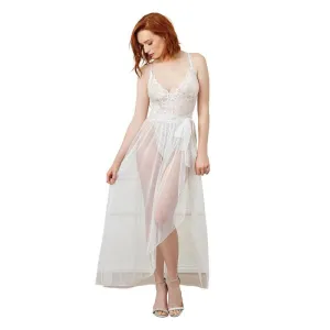 Dreamgirl Teddy & Sheer Mesh Maxi Skirt With G-String White Medium Hanging