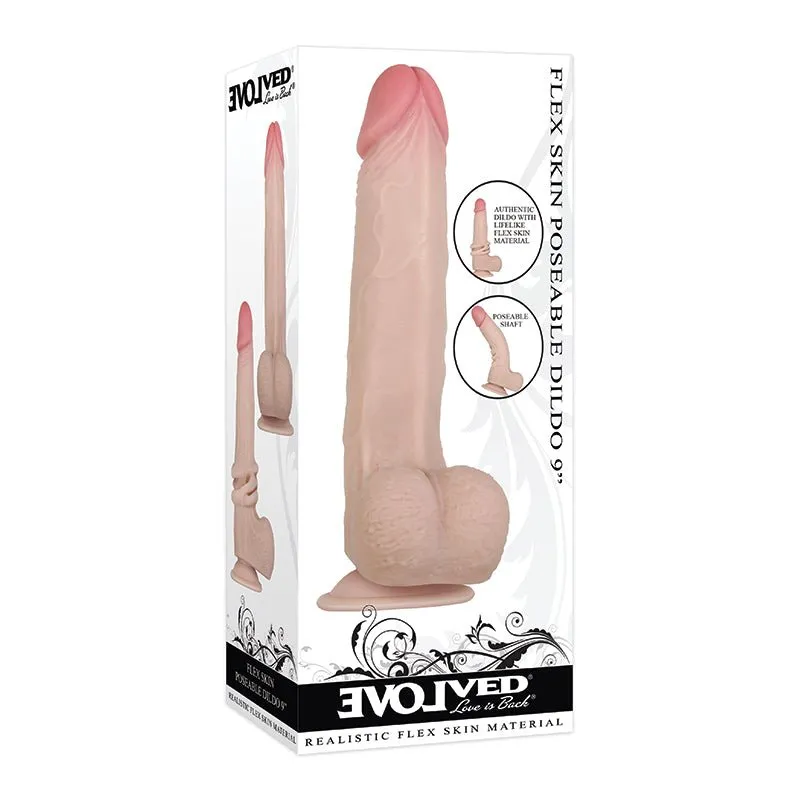Evolved Flex Skin Realistic Poseable 9 in. Dildo With Balls Beige