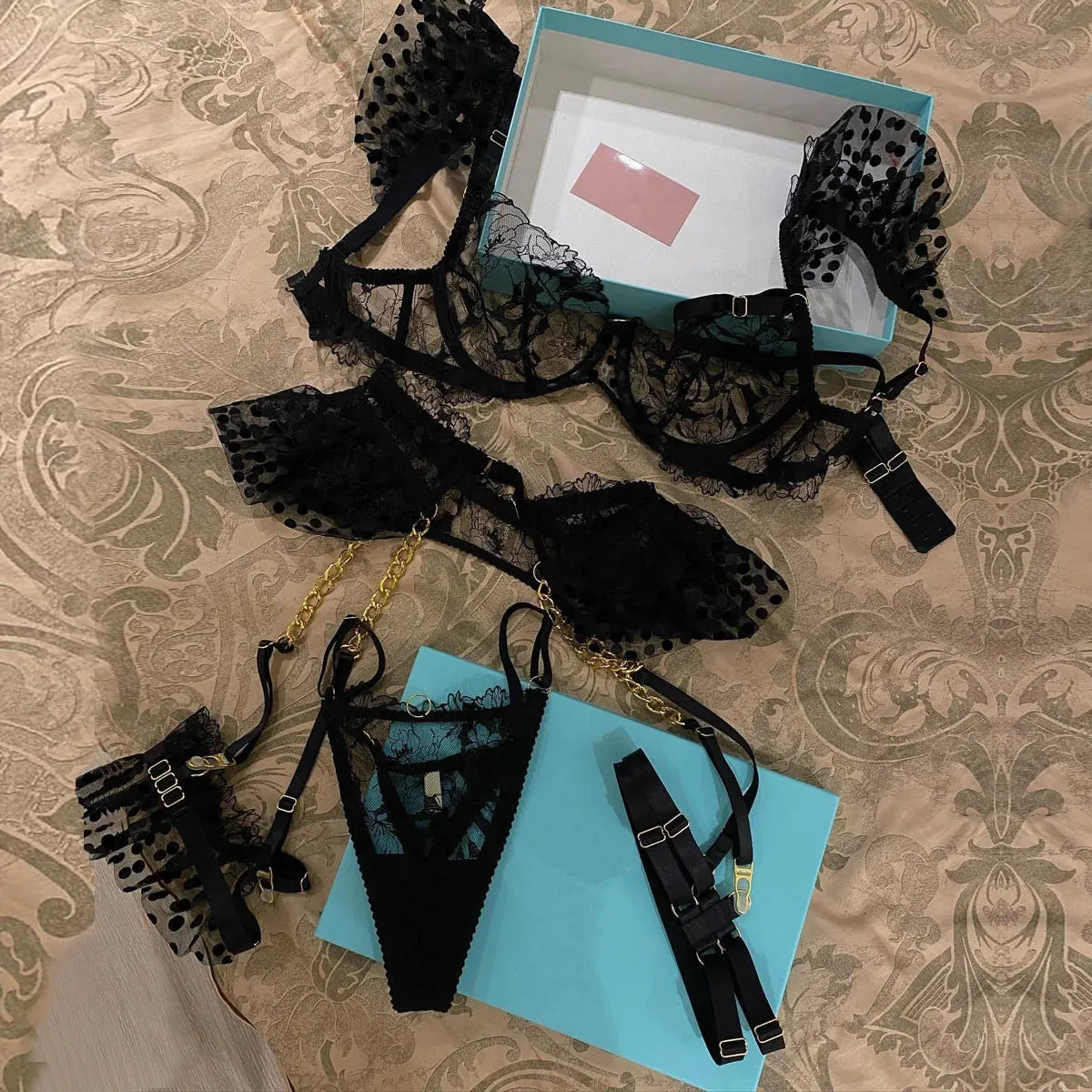 #PB Dot Print Lingerie Luxury Set